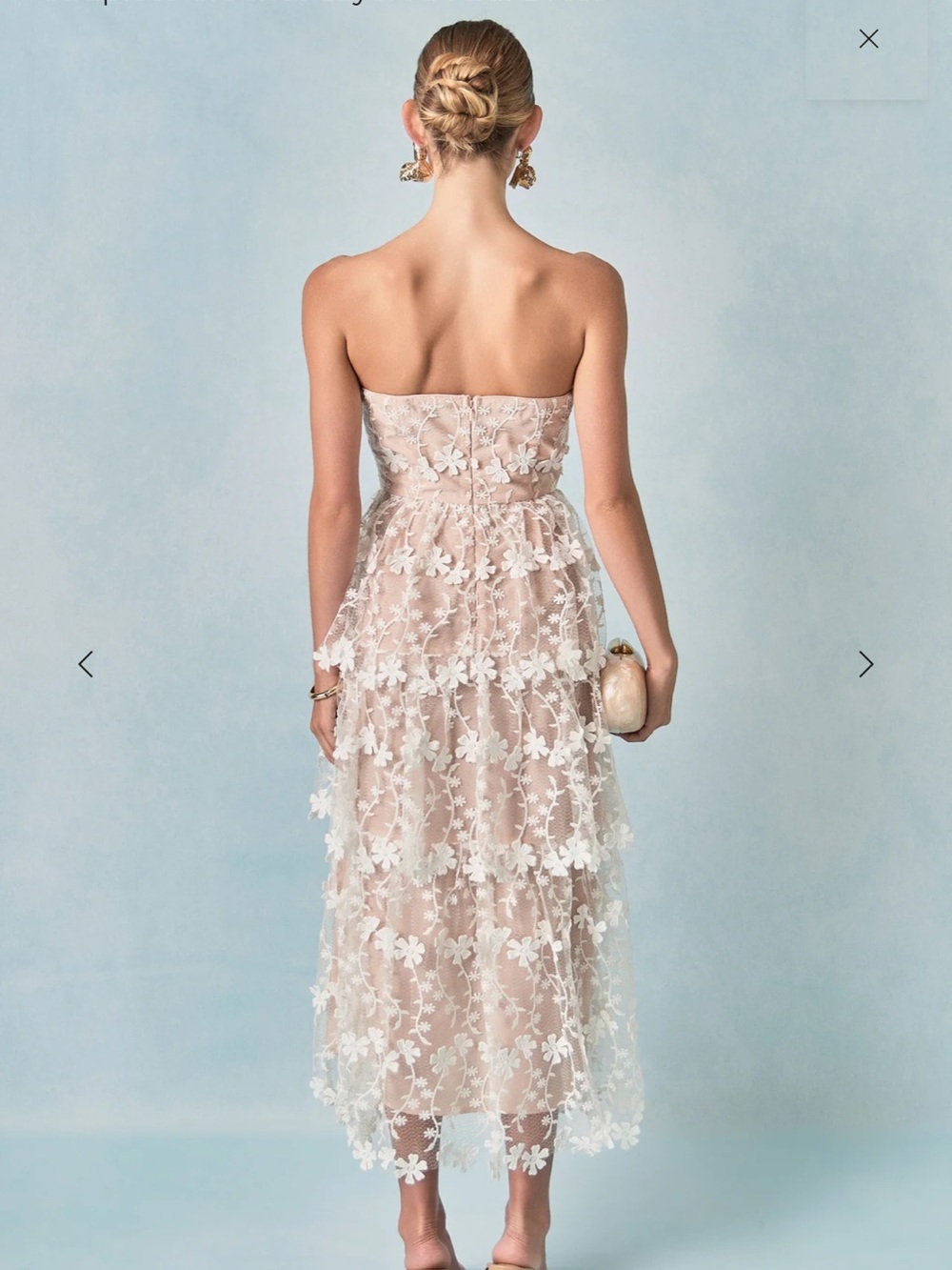 Endless Rose Nude and White Strapless Floral Lace Midi Dress - Picture 2 of 8